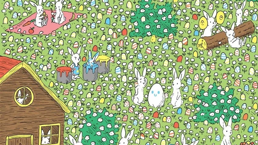 Macar sanatçı Dudolf'un Paskalya temalı zeka oyununda beyaz yumurtayı bulun