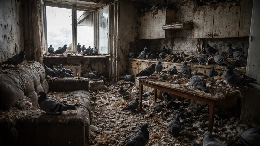Rusya'da Üç Yıl Açık Kalan Ev Güvercin İşgaline Uğradı Büyük Hasar Gördü