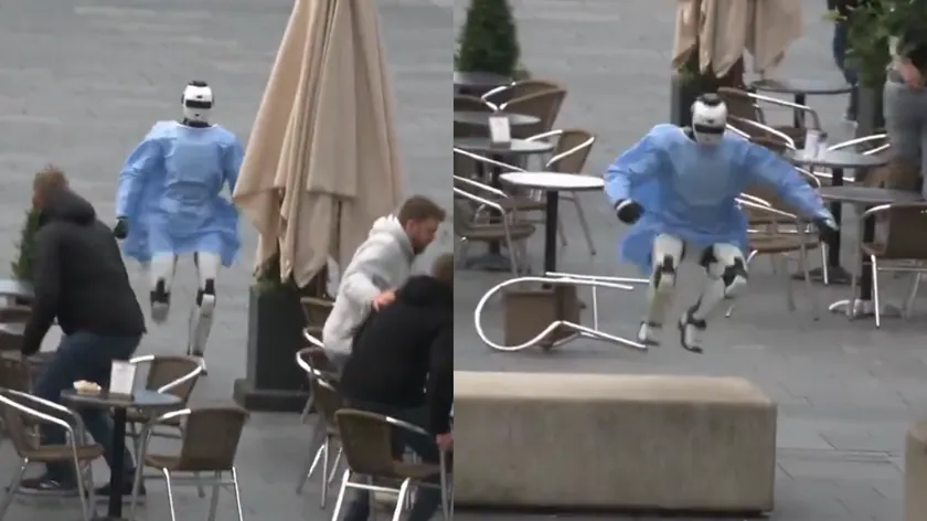 Robot şehir merkezinde polisi kaçtı Video sosyal medyada patladı