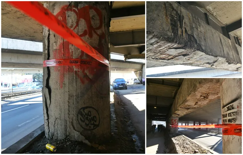 Kırmızı şeritli dikkat uyarısı: Franş restorandaki nadvožgün tehlikeli durumda