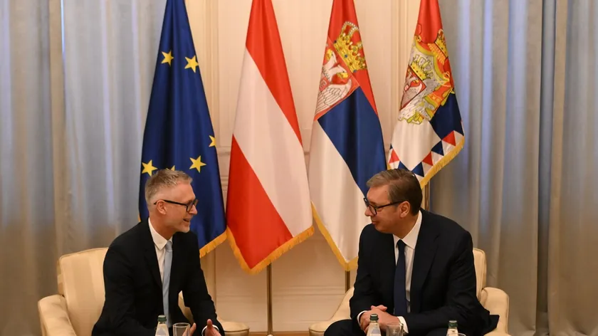 Sırbistan Cumhurbaşkanı Aleksandar Vučić, Avusturya'nın Sırbistan Büyükelçisi Kristijan Ebner'i Oproştulama Ziyaretinde Karşıladı.