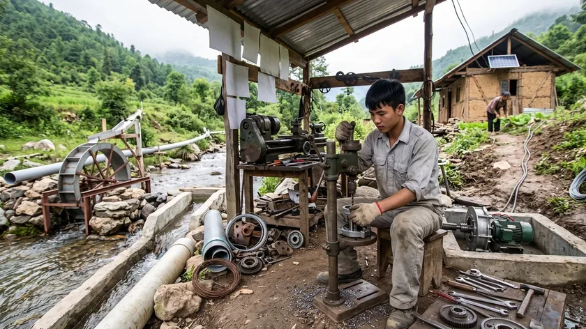 Mladi Vietnamlı bir genç, evini elektriklendirmek için küçük bir hidroelektrik santrali inşa etti.