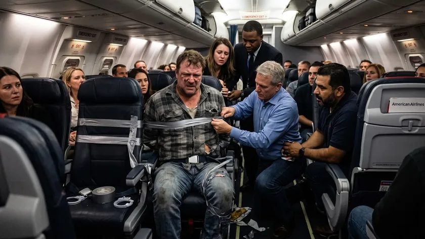 American Airlines uçuşunda bir yolcu diğer yolculara saldı ve pasaajerler müdahale etti.