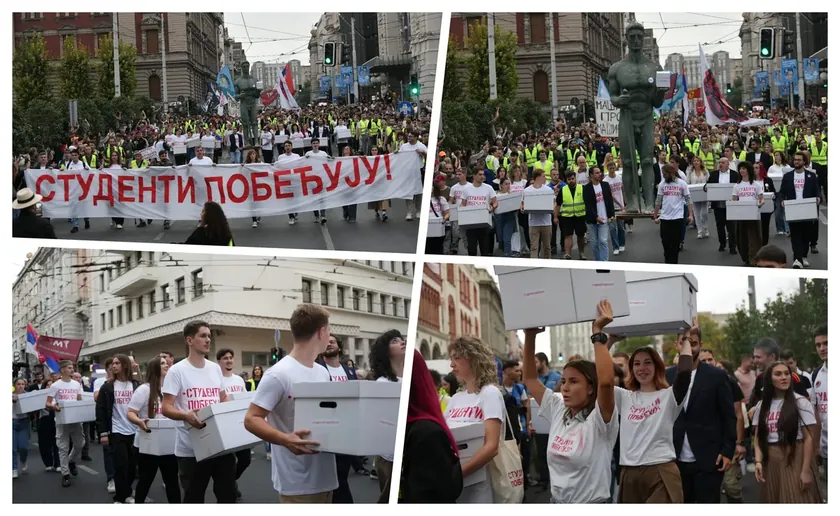 Sırbistan'da öğrenci ve vatandaşlar, Republikan İzleme Komisyonuna (RIK) bir liste sunmak için Beograd'a toplanmıştı.