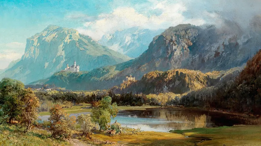 Almanya'daki Neuschwanstein Kalesi Nisan ayında kar ve çiçeklerle büyüleyici kontrast sunuyor