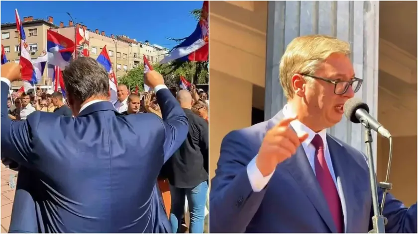 Sırbistan Cumhurbaşkanı Aleksandar Vučić Niş'te "ileri" toplantı için konuştu.