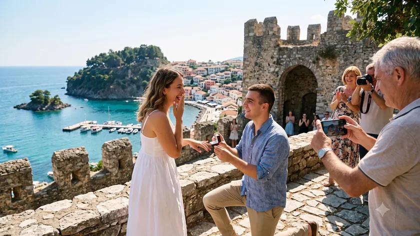 Sırp çiftin Parga'daki romantik anı internette viral oldu