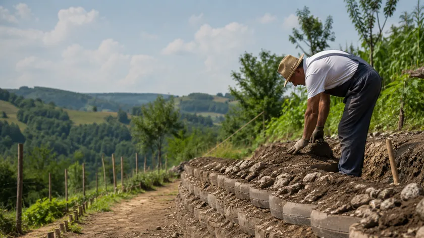 Sırbistanlı çiftçiden beton yerine lastiklerle istinat duvarı yöntemi