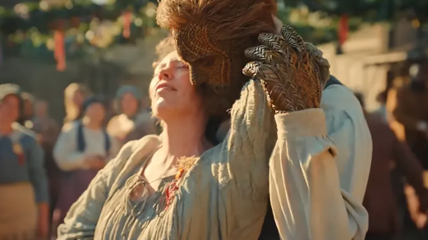 Filmde oyuncu bambudan yapılmış bir adam rolünde