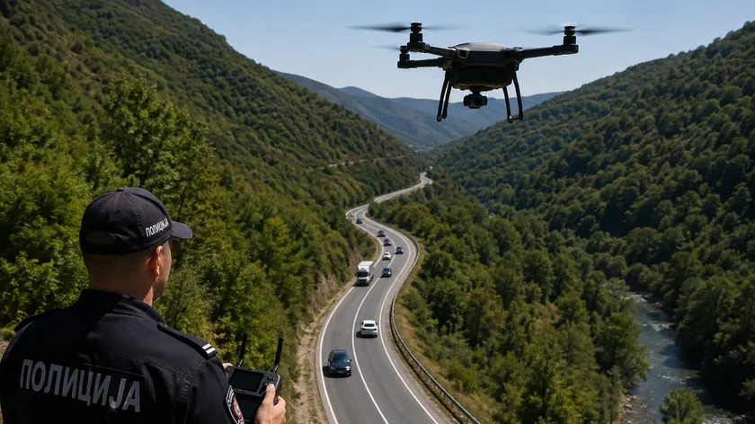Sırbistan'da trafik polisi dronlar kullanarak sürücüleri denetliyor.
