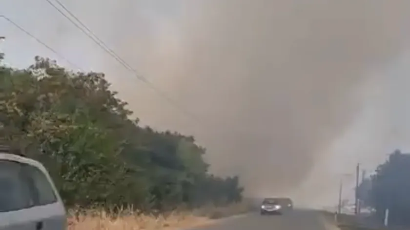 Pećinci kasabasında büyük bir yangın çıktı Ateş tarlaları ve bahçeleri evlerin yakınında tüketti.