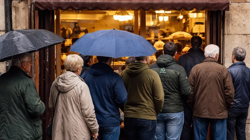 Sırbistan'ın Belgrad Kentinde Yağmura Aldırış Etmeyen Burek Kuyruğu Dikkat Çekti