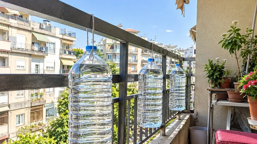 Sırpistan'da insanlar balkonlarına plastik şişeler koyarak kuşları uzak tutuyor.