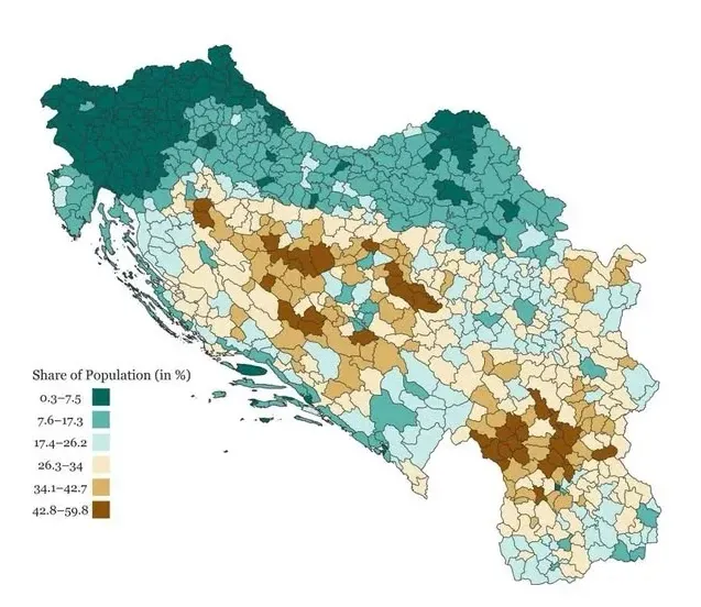 1961 yılındaki Yugoslav haritası, eğitimde derin bir bölünme ortaya koyuyor.