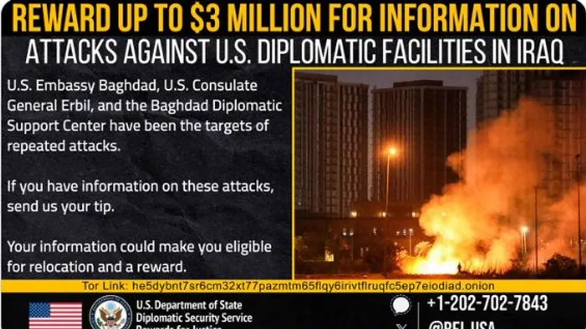 Amerika Birleşik Devletleri Irak'taki saldırılar hakkında bilgi için üç milyon dolar ödül açıkladı
