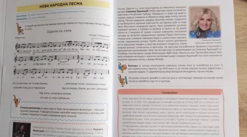 Sırbistan'da halk müziği şarkıcısı Snežana Đurišić'in ders kitabında yer alması gündem oldu